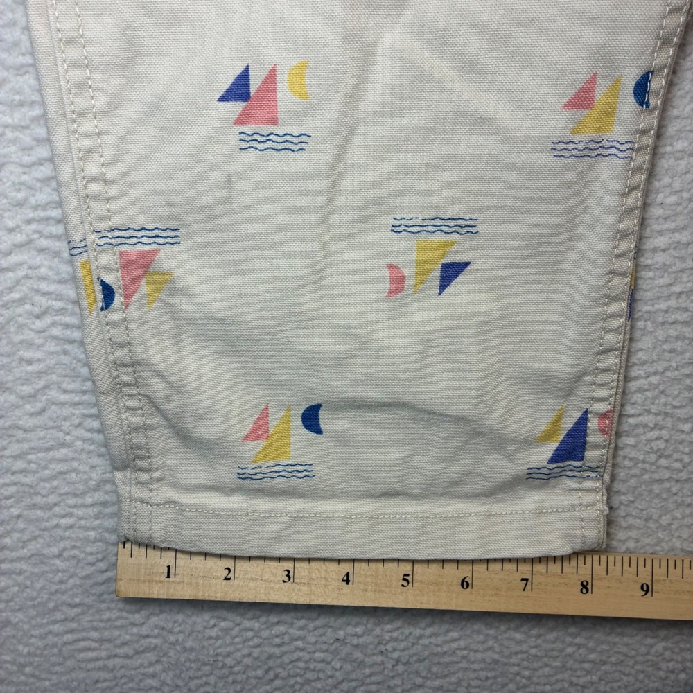 Wallace Barnes Carpenter Pants Men 33x32 Beige Sailboat AOP Double Knee J Crew - Picture 8 of 9